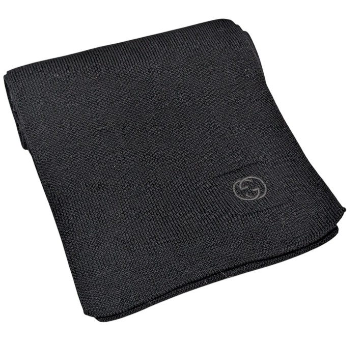 新品同様 グッチ マフラー インターロッキング ウール100％ ブラック 黒 WOOL インターロッキングG メンズ レディース GUCCI 【中古】