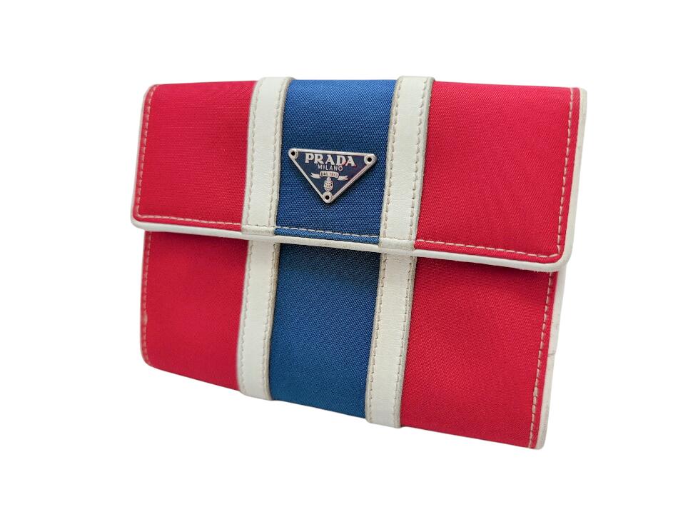 PRADA プラダ 二つ折り 財布 テスート ナイロン レザー トリコロール 赤 青 白 三角ロゴプレート ヴィンテージ オールドプラダ ウォレット メンズ レディースPRADA Vintage　PradaArchive RarePrada 【中古】｜ブランドショップ 将軍