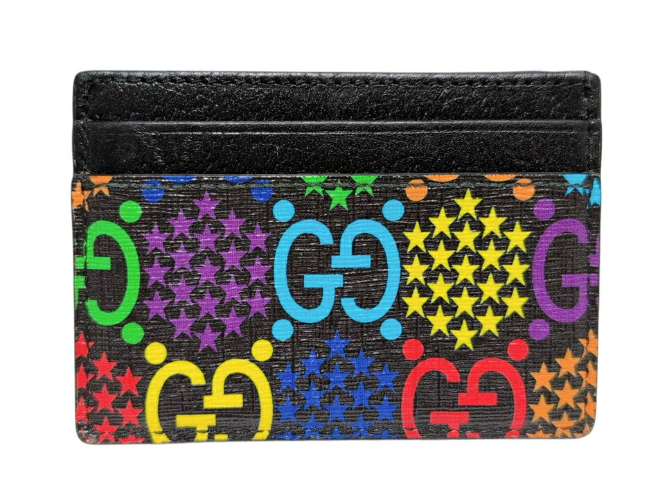グッチ カードケース 名刺入れ GG サイケデリック 601098 マチなし レザー マルチカラー パスケース メンズ レディース 男女兼用 GUCCI 【中古】