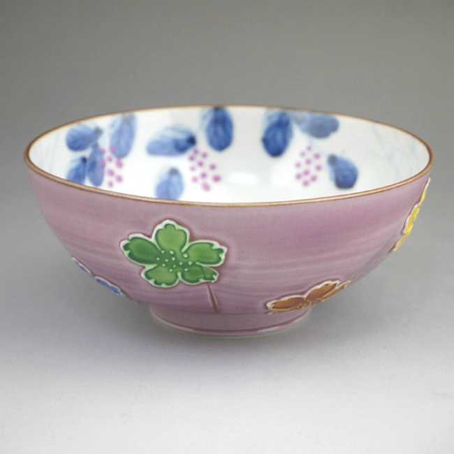 京焼 清水焼 交趾花散らしご飯茶碗 昇峰 小