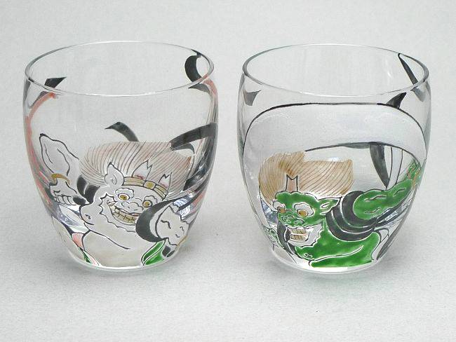 京焼   清水焼 風神雷神有りの実冷酒水飲み