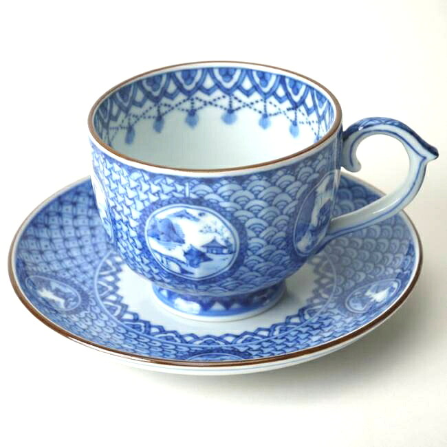 京焼 清水焼 丸紋山水コーヒー碗皿｜京焼清水焼専門店　松韻堂