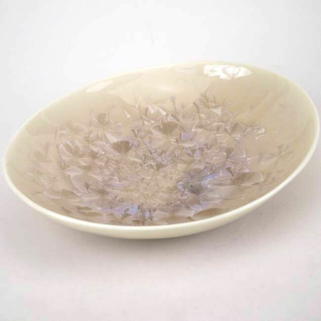 京焼 清水焼 花結晶楕円鉢　茶　大　単品