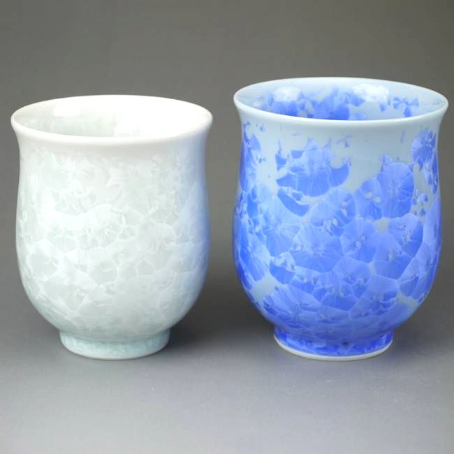 京焼   清水焼 花たま物夫婦関係湯呑み 無色素 茶道具・湯呑・急須-キッチン用品・食器・調理器具