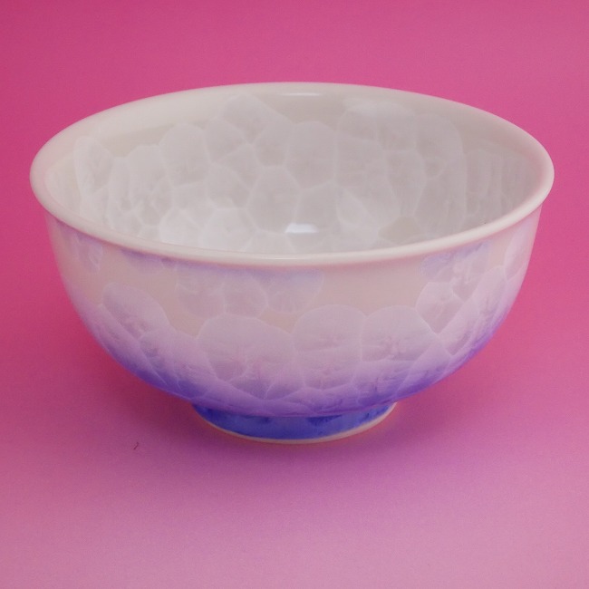 京焼 清水焼　花結晶ご飯茶碗　白地青　大単品　陶あん