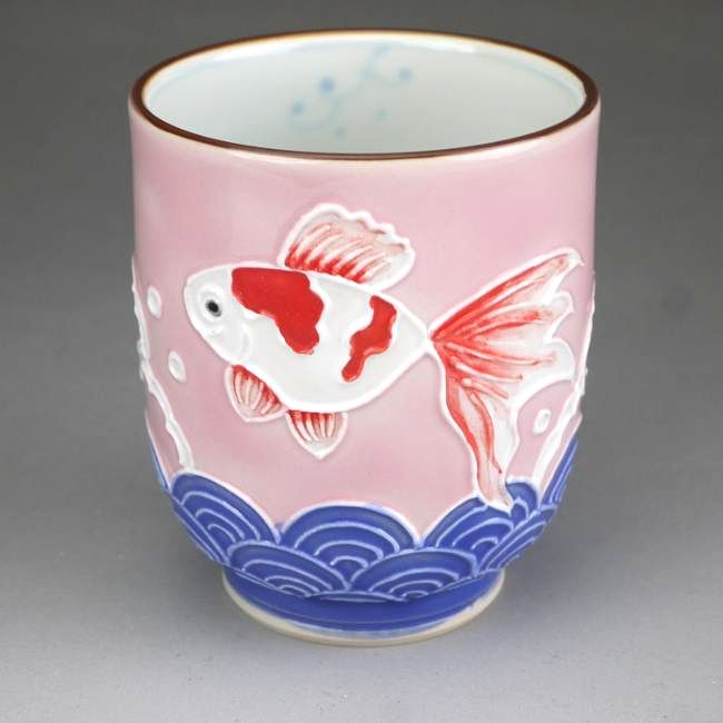 京焼 清水焼 交趾金魚湯呑　昇峰 小