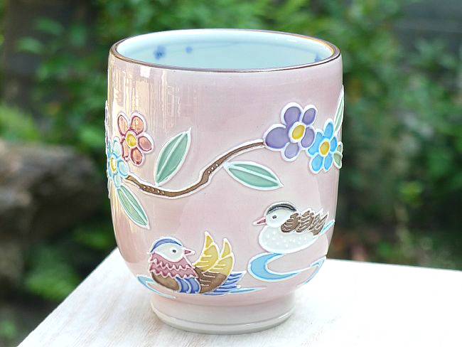 京焼   清水焼 交趾おしどり湯飲み 昇峰  小