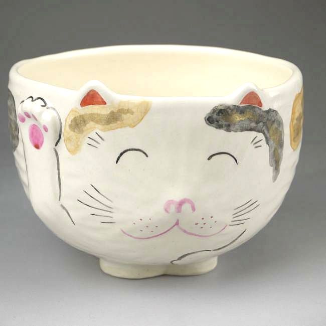 京焼 清水焼 招き猫抹茶茶碗 良二|京焼清水焼専門店 松韻堂