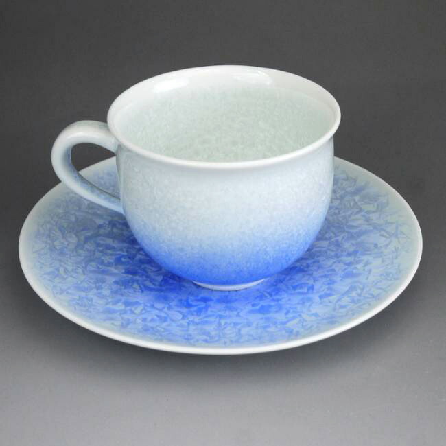 京焼   清水焼 花たま物珈琲茶碗 白地青