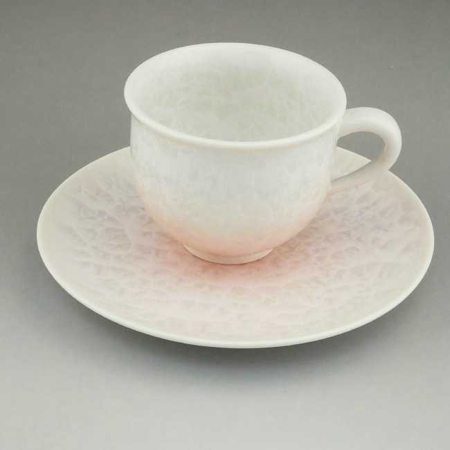京焼   清水焼 花たま物珈琲茶碗 白地赤