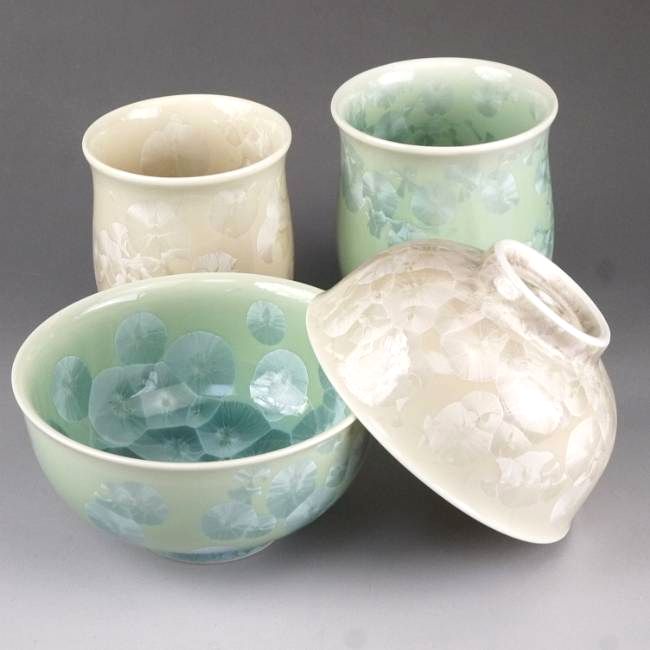 京焼   清水焼 花たま物夫婦関係湯呑と夫婦関係茶碗書き割り 緑茶 陶あん