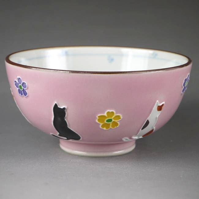 京焼   清水焼 交趾花ねこ田の実茶碗 昇峰 小