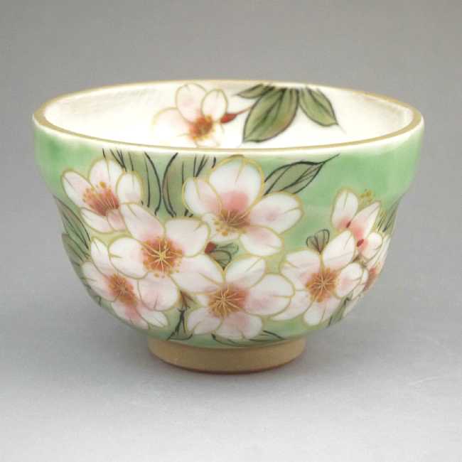 京焼 清水焼　織部五草花お茶呑茶碗　陶あん　桜単品｜京焼清水焼専門店　松韻堂