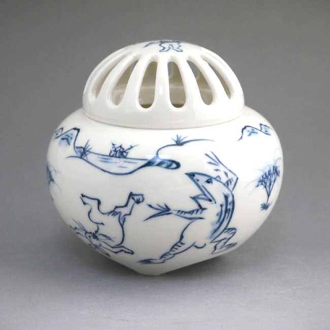京焼   清水焼 毛の荒物ポンチ絵香炉 陶あん