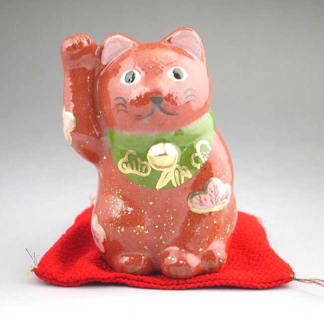 京焼 清水焼 招き猫・松竹梅赤楽置物 楽入