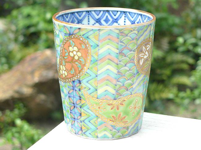 京焼 清水焼 色絵ペイズリー湯飲み　大