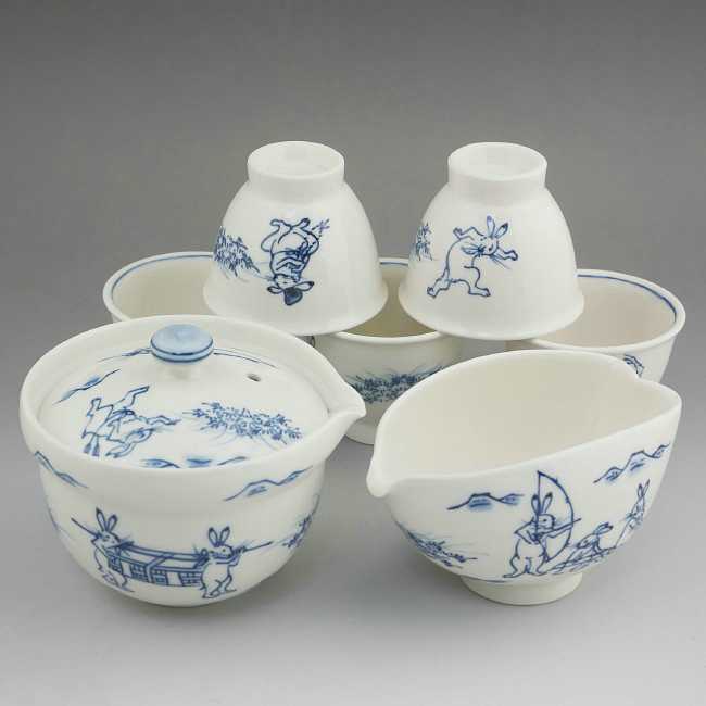 京焼 清水焼 鳥獣戯画煎茶器揃　陶あん｜京焼清水焼専門店　松韻堂