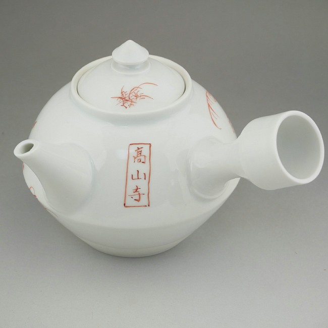 京焼 清水焼 赤絵高山寺そろばん急須　龍岳｜京焼清水焼専門店　松韻堂
