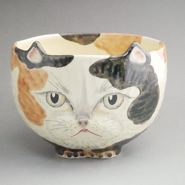 京焼 清水焼 三毛猫抹茶茶碗 良二 抹茶茶碗-茶道具・湯呑・急須-コーヒー・お茶用品