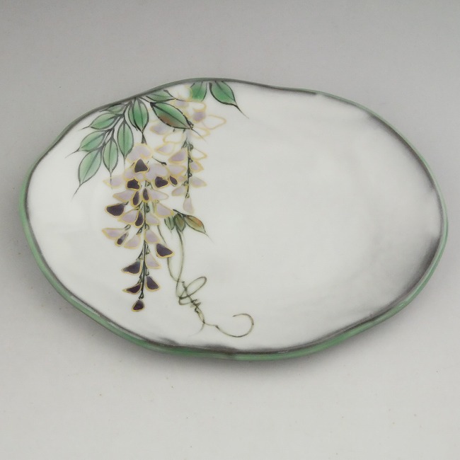京焼 清水焼　白掛紫草花銘々皿　陶あん　藤の花単品