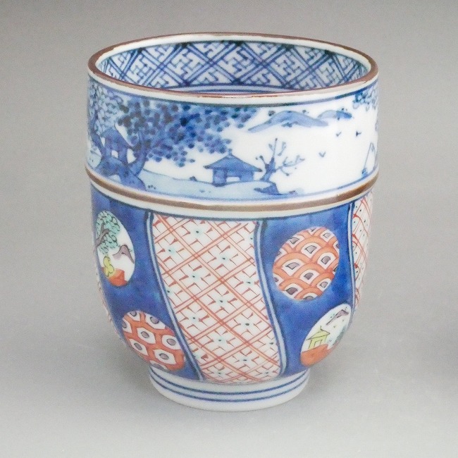 京焼 清水焼 色絵丸紋夫婦湯呑 昭阿弥 小単品