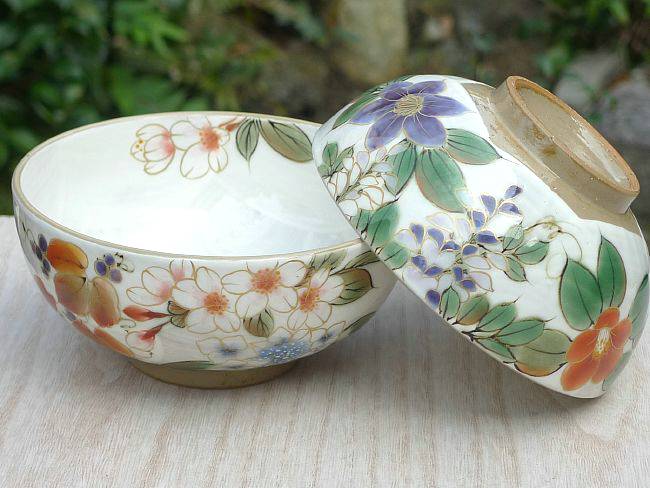 陶あん...茶碗 彩草花 清水焼 陶あん茶碗 彩草花 清水焼
