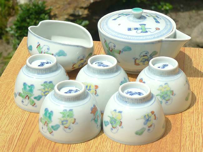 京焼 清水焼 淡彩唐子小茶器揃　昭阿弥