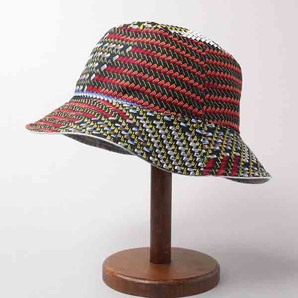 【CA4LA カシラ】PAINTED BUCKET(BLK)/折り畳み可能 洗濯可能 アフリカン柄リバーシブルバゲットハット フェス アウトドア キャンプに!