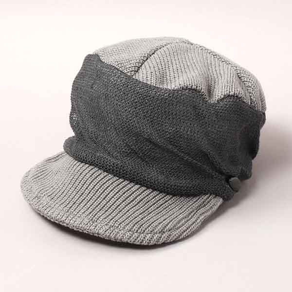 【CA4天使の都市 カシラ】交ぜ合わせる細工物 MIX WORK (GREY) / 折りたたみ能力のある 冷やりとした感がありかぶり気味合いがさらっとした麻混キャスケット ニットキャスケット帽 ニットワークキャップ