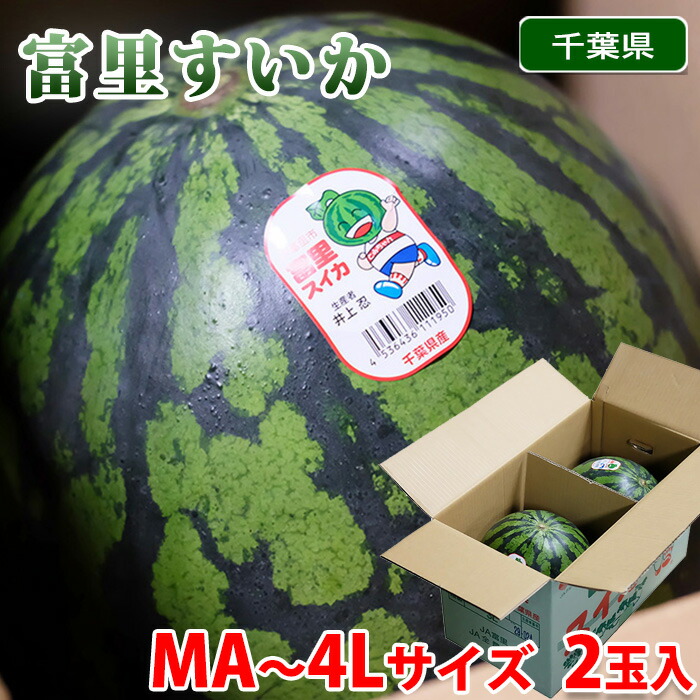 【送料無料】 千葉県産　富里すいか　A等級 B等級　MA / L / 2L / 3L / 4Lサイズ　2玉入り 国産 すいか 箱 2個