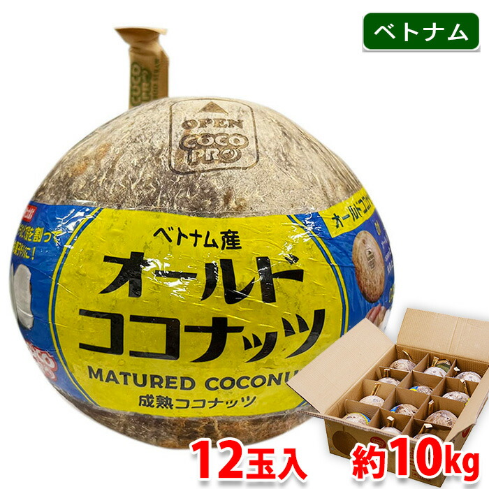 【送料無料】 ベトナム産　ココナッツ　12玉入　約10kg （箱） ストロー付き オールドココナッツ