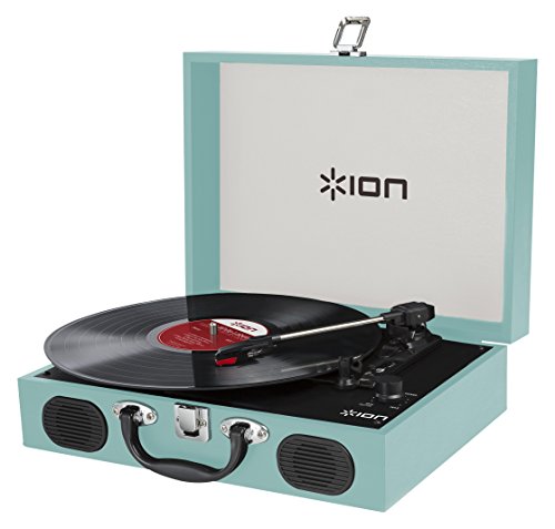 ION Audio ポータブルレコードプレーヤー スーツケース型 スピーカー内蔵持ち運び 電池でも稼働 Vinyl Transport 水色｜ショウマーケット