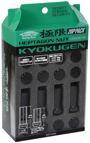KYO-EI ( 協永産業 ) ホイールナット 極限 HEPTAGON NUT 【 M12 x P1.5 】 袋タイプ 【 ブラック 】 全長5|ショウマーケット