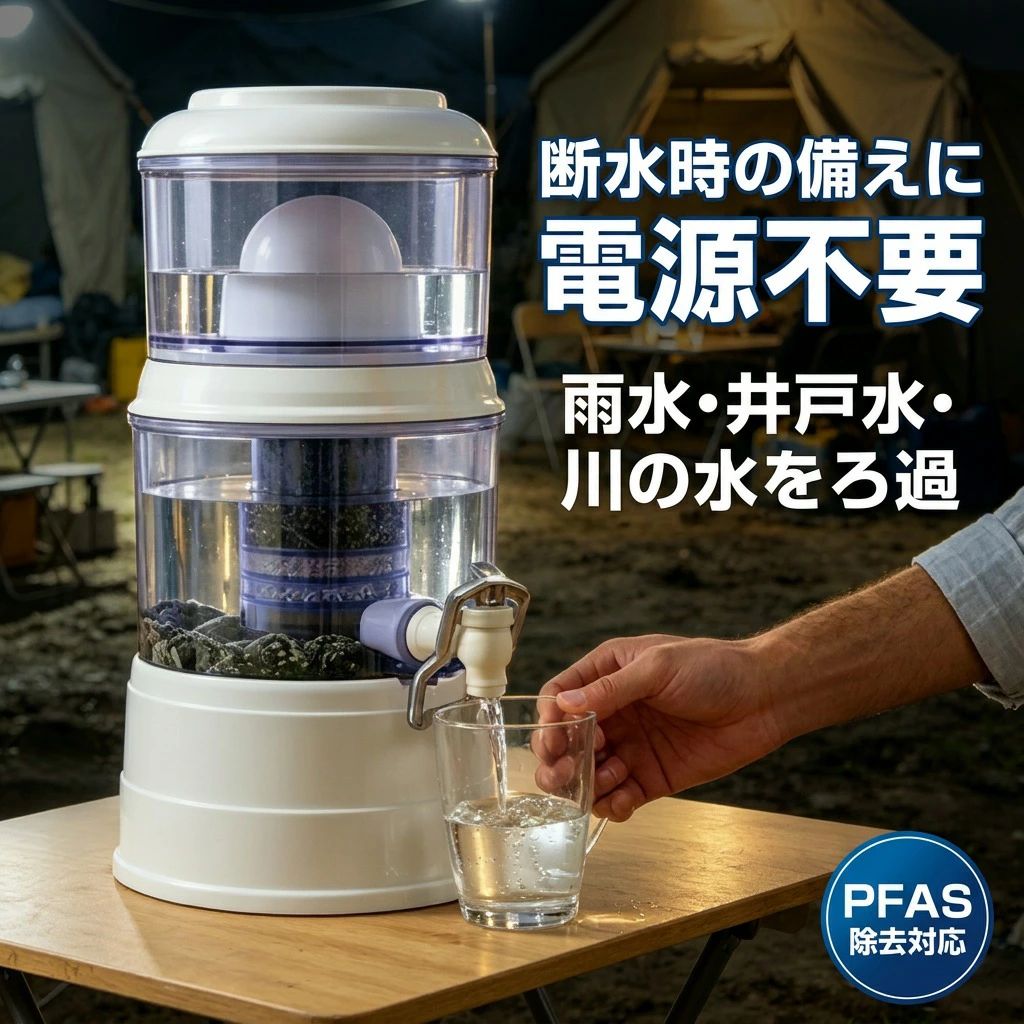 【断水時の準備することに】アクアシステム 置き型浄水器 PFAS取りくずす 濾す器 取り付け型 身寄り用 井戸水 降雨 川の水 飲み水 不仕合わせ用 断水打つ手 持ち運べ