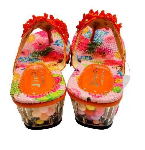 楽天市場 沖縄から発送 お子様用オシャレサンダル 小花オレンジ Js 04 ヒール お出かけ おしゃれ リゾート 沖縄 お土産 鎌倉 満天