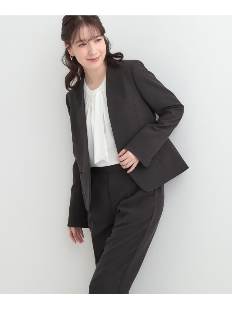 【3点スーツセット/洗濯機可】時短で好印象 セットアップ+ブラウス SHOO・LA・RUE シューラルー ジャケット・アウター ノーカラージャケット ブラック ネイビー【送料無料】[ Fashion]