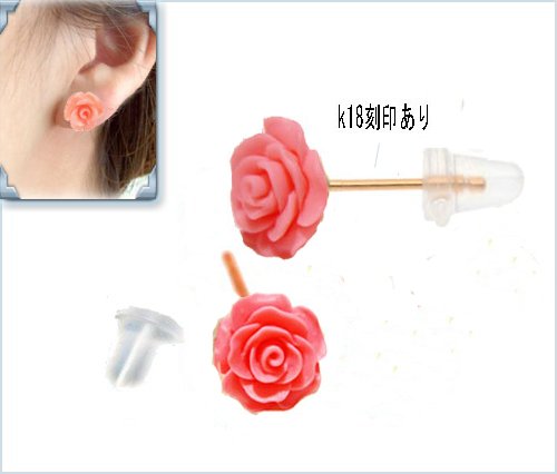 楽天市場】18金 ピンクシェル 薔薇 ピアス （約6mm） 18K K18 フラワー