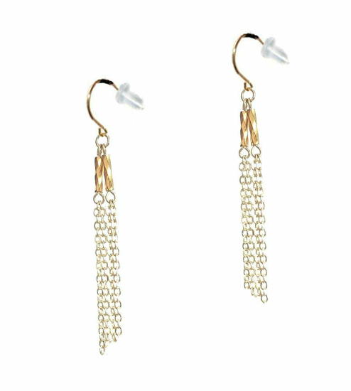 ロングピアス 18金ピアス フック チェーン 揺れる イエローゴールド k18ピアス