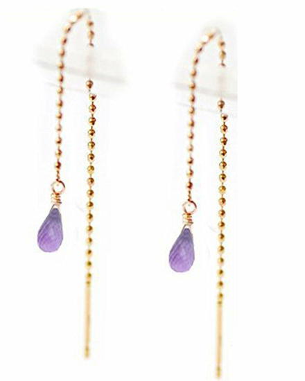 アメリカン　18金ピアス/チェーン　ロングピアス/長め/長さ自由変換/楽しめるピアス/雫シェイプ　アメジスト　ピアス/メール便【送料無料】/K18ピアス/ゴールド/ボールチェーン/シンプル/揺れる/18Kピアス