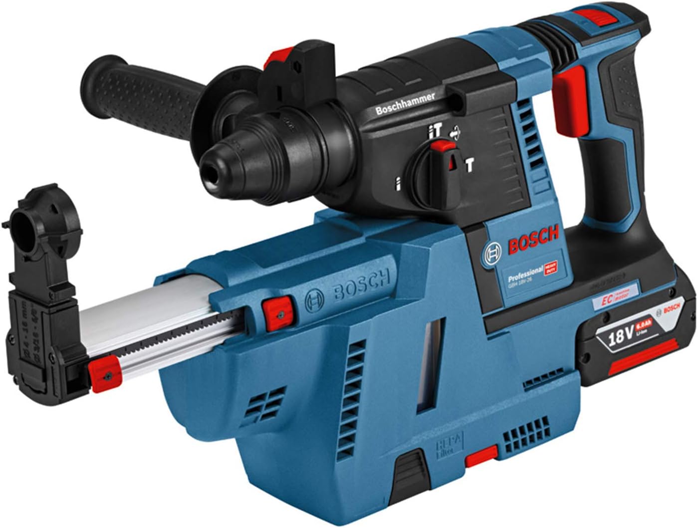 見せびらかす品 Bosch Professional(ボッシュ) SDS足し加える 18V コードレスハンマードリル 吸じんアダプタ嘱する (6.0Ah蓄電池2個・申し受ける器・キャリングケース付) GBH18V-26GDE