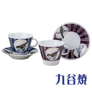 春先取りの 九谷焼 コーヒーカップ 鳥文 珈琲碗皿ペアセット 出産祝い