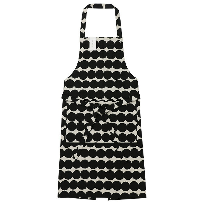 マリメッコ marimekko ラシィマット エプロン（コットン×ブラック） 073645 890 Rasymatto Apron ドット 丸 綿麻 リネン キッチン雑貨 ファブリック 料理 北欧 プレゼント レディース 前掛け おしゃれ かわいい 母の日 ギフト対応 【送料無料（一部地域除く）】