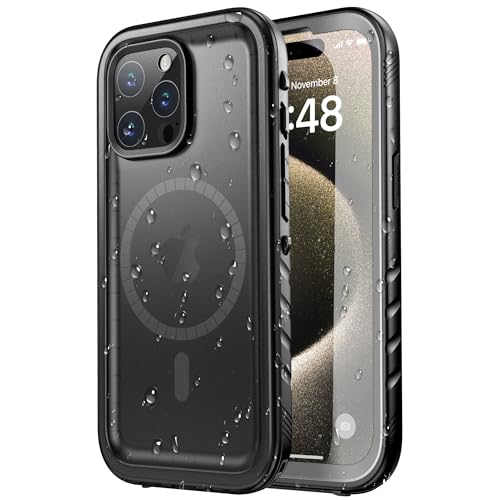 iPhone 15 Pro Max 用 防水ケース IP68等級 マグネット搭載 MagSafe対応 防雪 防塵 耐衝撃 360 全面保護 QI充電 フェイスID 認証対応 レンズ保護 操作便利 ストラップ付き お風呂 6.7\