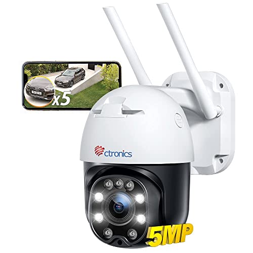 Ctronics 防犯カメラ 屋外 5MP 5倍光学ズーム 500万画素 自動追跡 ヒューマン検知 ナイトカラー撮影 スマート暗視 モーション検知 パンチルト 24時間常時録画 スケジュール録画 音声会話 スマホ連動 遠隔操作 iOS/Windows/Mac対応 IP66防水防塵 1年間品質保証