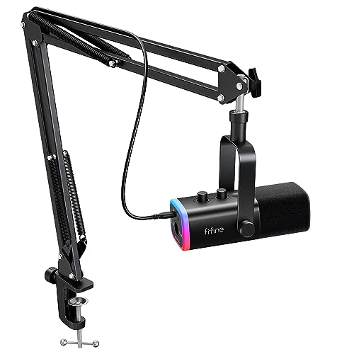 FIFINE XLR/USB ゲーミングマイクセット ストリーミング ポッドキャスト用 ダイナミック PCマイク ブームアームスタンド付き RGB機能付き ミュートボタン ヘッドフォンジャック ボーカルボイス ボイスチャット オーバー 録音/配信/実況 ゲーム