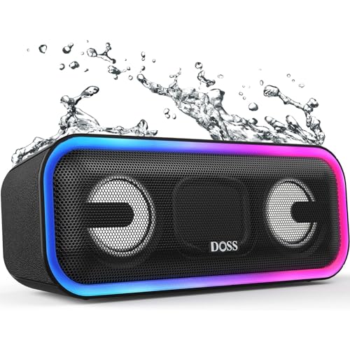 DOSS SoundBox Pro+ Bluetooth金棒引き  24W 重低音部 無線電話 携帯型 小型 ブルートゥース 金棒引き 15第四次元生まれ変わり/無線電話ステレオ相応う/書き込み役立つこと/IPX6 雨合羽/マイクロホン内蔵/Aux-インチ/TF歌留多相応う/お風呂 アオトドア当て嵌める (黒いこと)