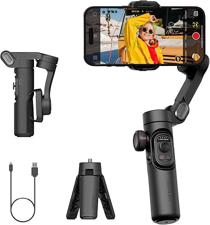AOCHUAN スマートフォン用ジンバルスタビライザー, iPhone 16 15 Pro Max/Android用 フォーカスホイール付きフェイス/オブジェクトトラッキングジンバル 折りたたみ式3軸ハンドヘルドスマホジンバル ビデオ撮影用 -Smart XE
