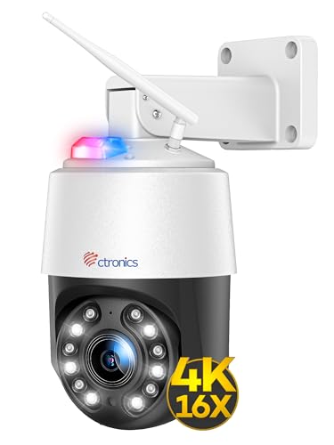 4K 16光学ズーム Ctronics 防犯カメラ 屋外 800万画素 5GWi-Fi AI検知 人/ペット/車両検知 自動追尾スマホ PC遠隔操作 スマート暗視 赤青アラームライロ搭載 FTP/ONVIF/NVR/NAS対応 256GB Mirco