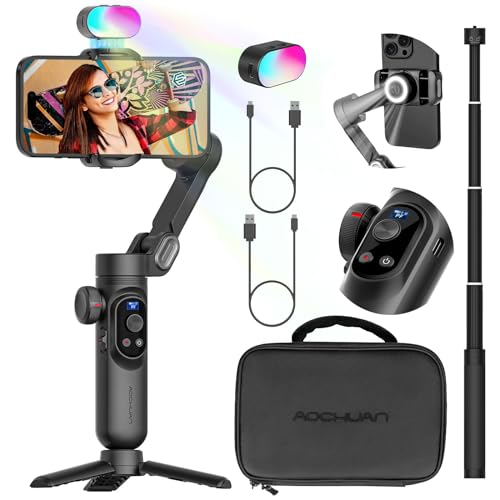 AOCHUAN スマホ3軸ジンバルスタビライザーキット OLEDディスプレイ フォーカスホイール 動画撮影用RGBライト iPhone 15 Pro/Max Android用 プロフェッショナルジンバル(Smart X Pro Combo1)｜ショップあまのとり