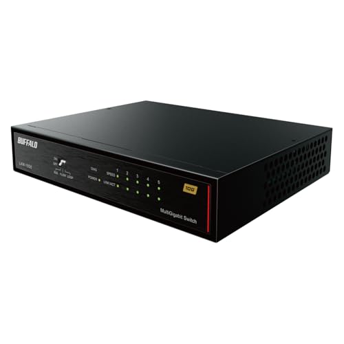バッファロー 5ポート 全ポート 10G スイッチングハブ LANハブ 10Gbps 10GbE 金属筐体 冷却ファン ループ検知 マグネット付属 壁掛け対応 電源外付け LXW-10G5/N